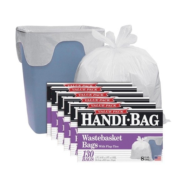 Webster Industries Handi-Bag HAB6FW130CT, SUPER VALUE PACK, 8 GAL, 0.6 MIL, 22in X 24in, WHITE WBIHAB6FW130CT - main